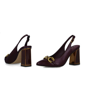 MB 24674 Burgundy Leather Block Heels