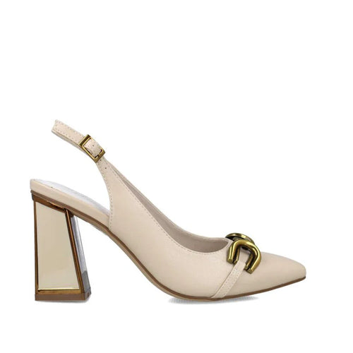 MB 24674 Off White Leather Block Heels