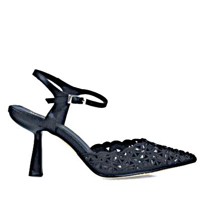 MB 24724 Black Diamonte Glitter Textile High Heels