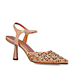 MB 24724 Rose Gold Leather, Diamonte & Glitter Mesh High Heels