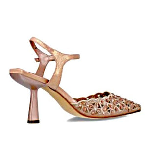 MB 24724 Rose Gold Leather, Diamonte & Glitter Mesh High Heels