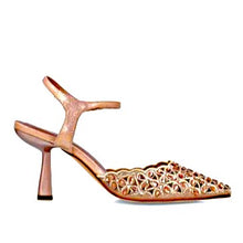 MB 24724 Rose Gold Leather, Diamonte & Glitter Mesh High Heels