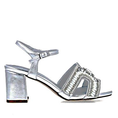 MB 25228 Silver Faux Leather Block Heels