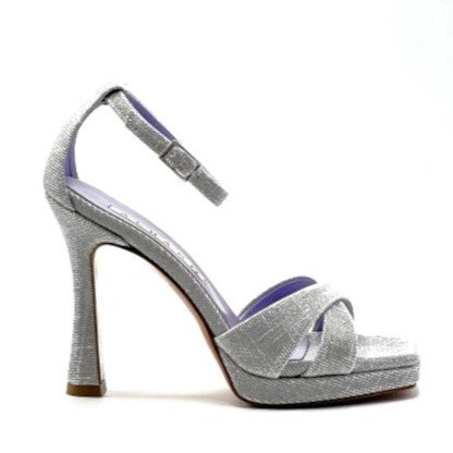 RF 3236 Silver Satin Bling Platform High Heels