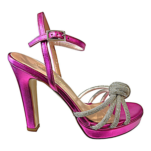 RF 23862 Fuschia Leather & Rhinestone Cord High Platform Heels