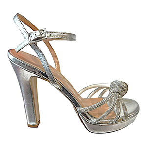 RF 23862 Silver Leather & Rhinestone Cord High Heels