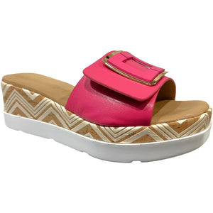 REP 50102 Fuschia Leather Slides Wedges