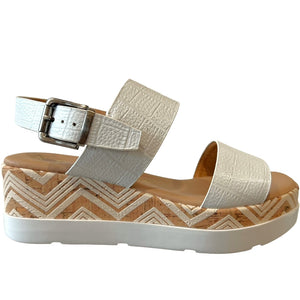 REP 50296 White & Beige Leather Sandals Wedges