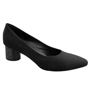 BEATRICE 51019 Black Textile & Leather Block Heel Pumps