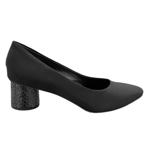 BEATRICE 51019 Black Textile & Leather Block Heel Pumps