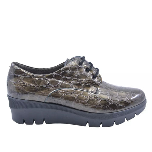 Pitillos 5340 Croc Print Leather Wedge Shoe Smokey Grey