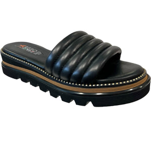 REP 60144 Black Leather Flat Slides Sandals