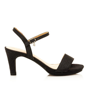 MM67816 Stars Black Mesh Mid Heels