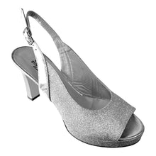 23670 Silver Leather & Glitter Mesh High Heels