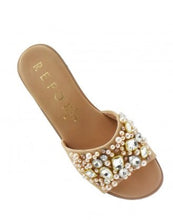 REP 81106 Beige, Ivory, Rose Gold Leather & Diamonte Slides Wedges