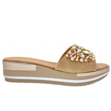 REP 81106 Beige, Ivory, Rose Gold Leather & Diamonte Slides Wedges