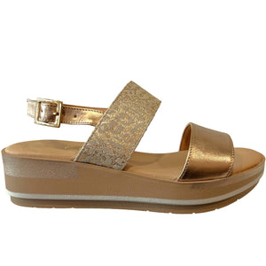 REP 81230 Rose Gold,Beige Leather Sandals Wedges