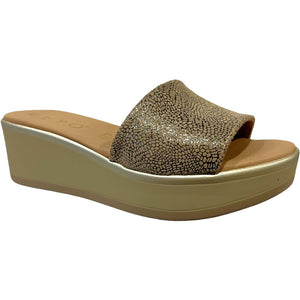 REP 82113 Taupe & Platino Leather Slides Wedges