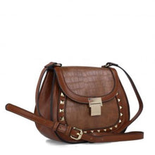 MB 85074 Tan & Brown Croc Print Handbag