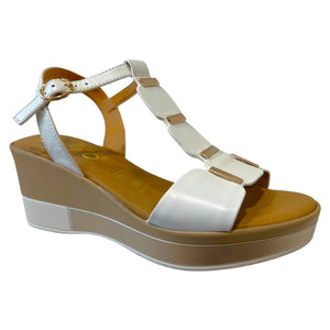 REP 85236 White Beige Platino Leather Wedges