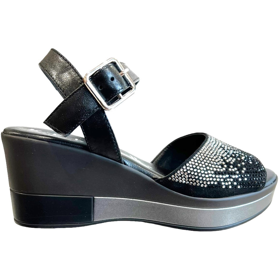 REP 85280 Black, Pewter & Silver Leather Wedges