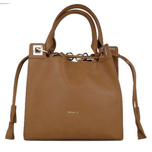 MB EOFOR 85407 TAN Leatherette with Gold Accessories Handbag