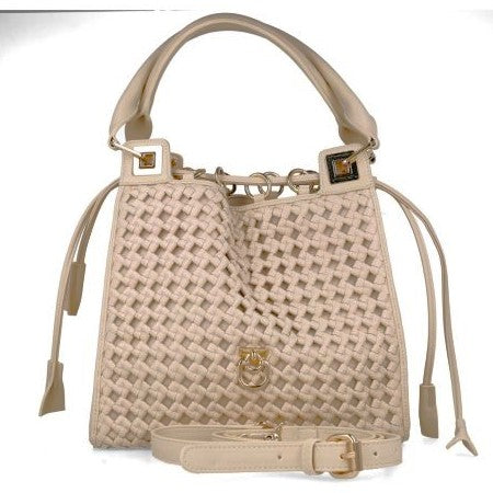 MB EOFOR 85407 OFF WHITE Leatherette with Gold Accessories Handbag