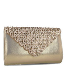 MB 85540 Gold with embellished Flap Clutch