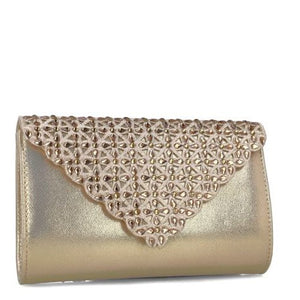 MB 85540 Gold with embellished Flap Clutch