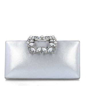 MB 85574 Silver with Diamante Clasp Clutch