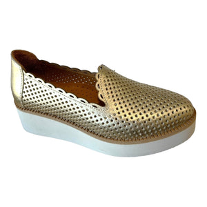 Via Nova AYK Gold Champagne Leather casual wedge Flats