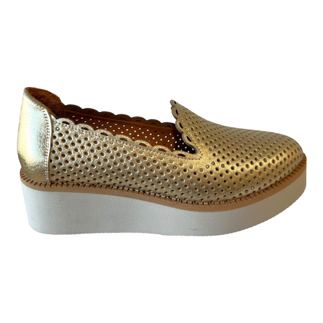 Via Nova AYK Gold Champagne Leather casual wedge Flats