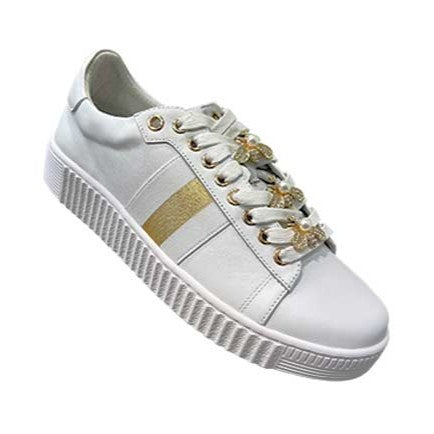HINAKO Bee A180-12 White with Gold embellishment Leather Sneakers