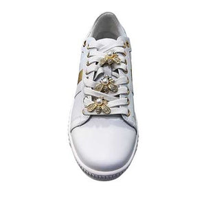 HINAKO Bee A180-12 White with Gold embellishment Leather Sneakers