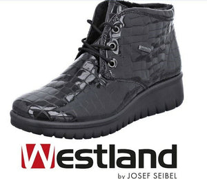 Westland Calais 88 by Josef Seibel Black Patent Croc Print Ankle Boots