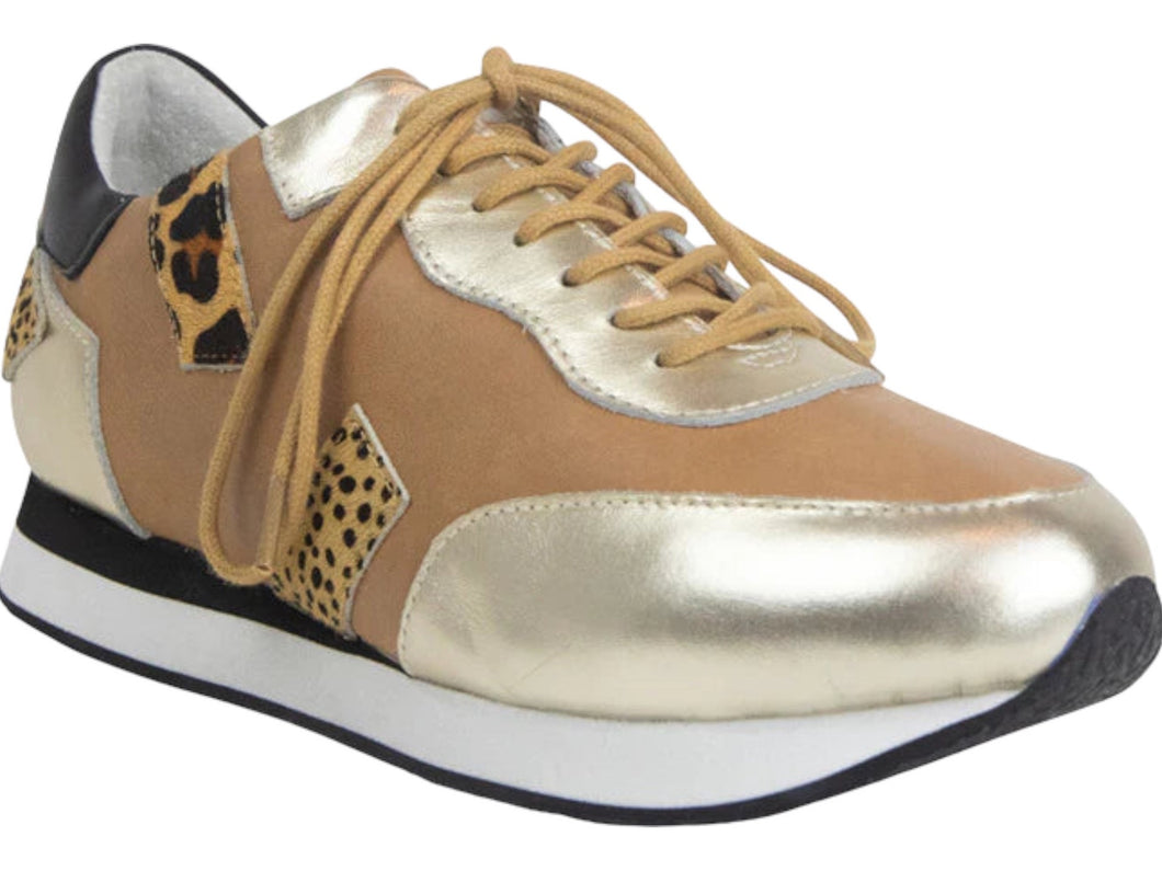 Hinako Dublin Tan Light & Gold Leather Sneakers