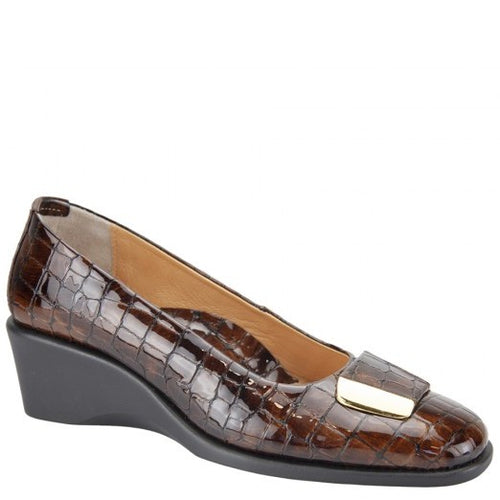 Relax E-6169-08 Brown Croc Print Leather Wedge Heel Shoe