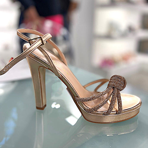 RF 23862 Multi Rose Gold Leather & Bling High Heels