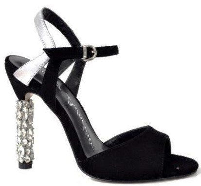 LB EE757G Black Suede & Silver leather High Heels