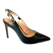 LB EE821R Black Leather & Bling High Heels
