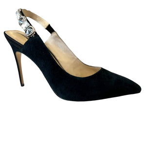LB EE821G Black Suede & Bling High Heels