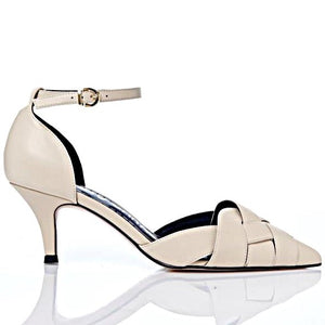 LB EE312 Beige Leather Sling Back Mid Heels