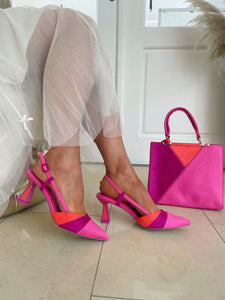 MB 25440 Magenta, Coral & Pink Sling Back Mid Heels