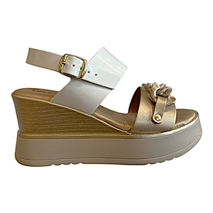 AQ 0324 Beige, Platino & White Wedge Sandal