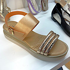 AQ 1824 Rose Gold Platino & Gold Buckle Wedge Sandal