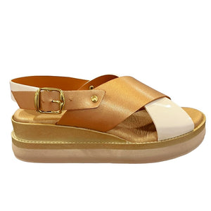 AQ 06241 Z30 Rose Gold, Champagne & White Leather Wedge Sandal