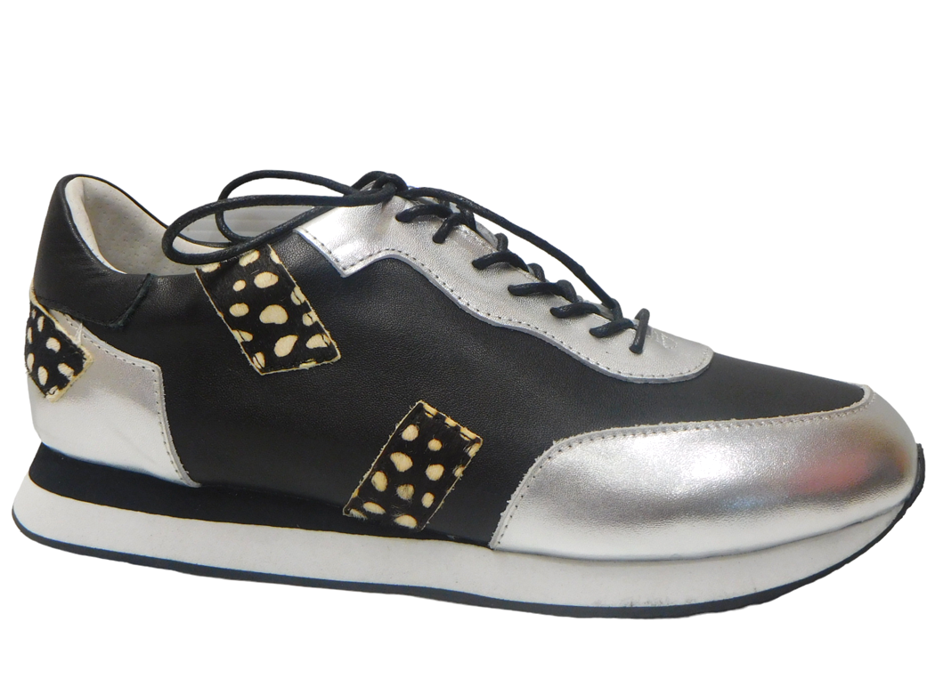 Hinako Dublin Black & Silver Leather Sneakers