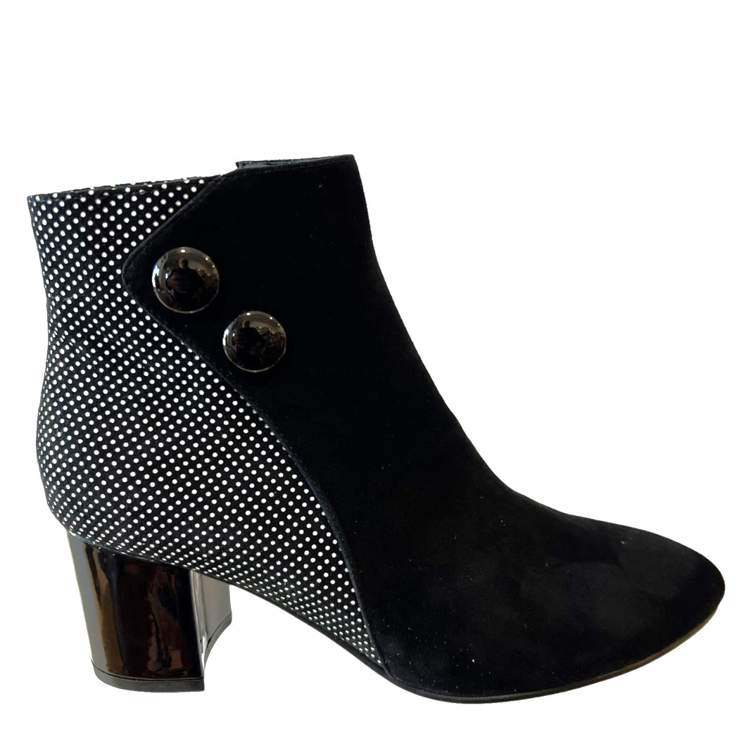 Vago HUFFY Black & White Suede Patent Heel Ankle Boots