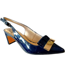 Via Nova HUSHY Navy Patent Sling Back- Mid Heels