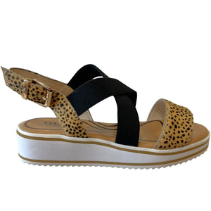 VIA NOVA IHEAP Tan, Ocelot & Black Flat Sandals